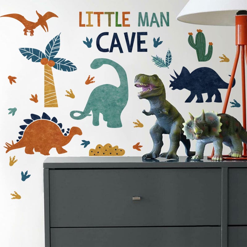 Mfault Boys Dinosaur Footprints Little Man Cave Wall Decals Stickers  Peel Stick Dino Paw Print Nursery Decorations Baby Bedroom Playroom Art  Watercolor Blue Coconut Trees Cactus Kids Room Decor Gift - Image 5